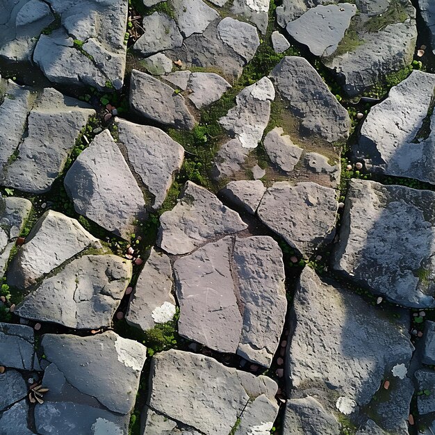 Photo a stone walkway with moss growing on it and a small tree growing on it