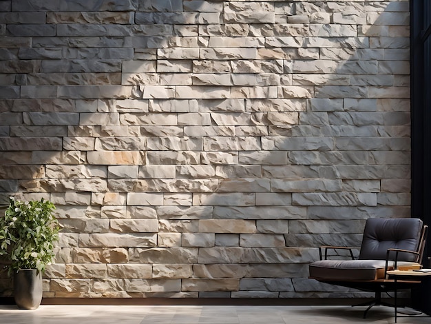 Photo stone wall with chair and sunlight