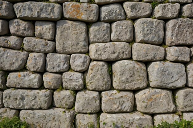 a stone wall with a green moss growing on it