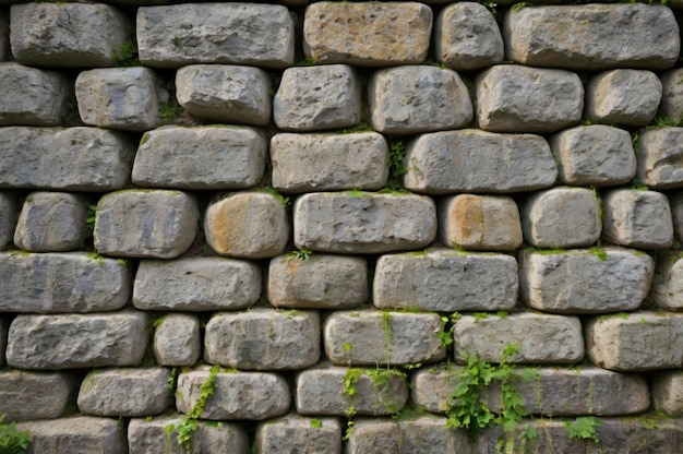 Photo a stone wall with a green plant growing through it