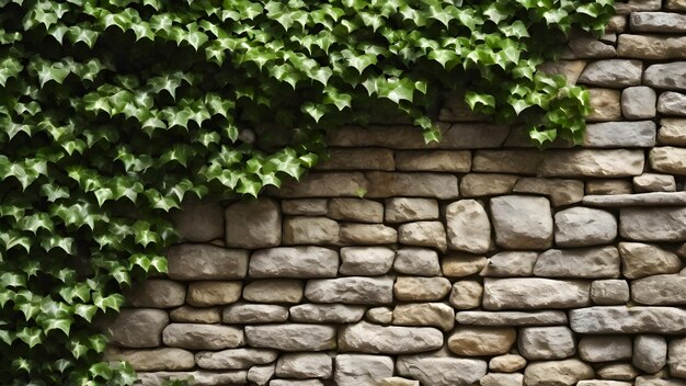 Photo stone wall with ivy growing over it