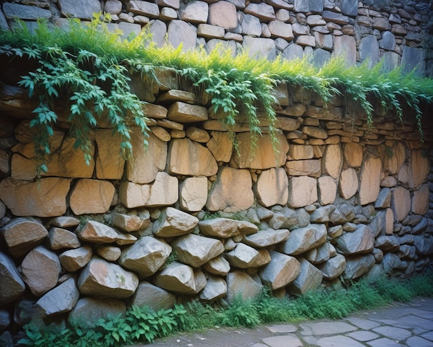 a stone wall with a light on it and a stone wall with a light on it