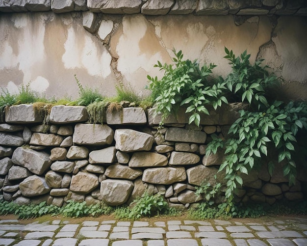 Photo a stone wall with a light on it and a stone wall with a light on it