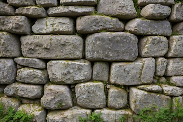 a stone wall with moss growing on it and a green moss growing on it