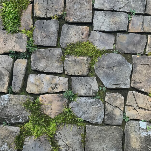 Photo a stone wall with moss growing on it and a green moss on it