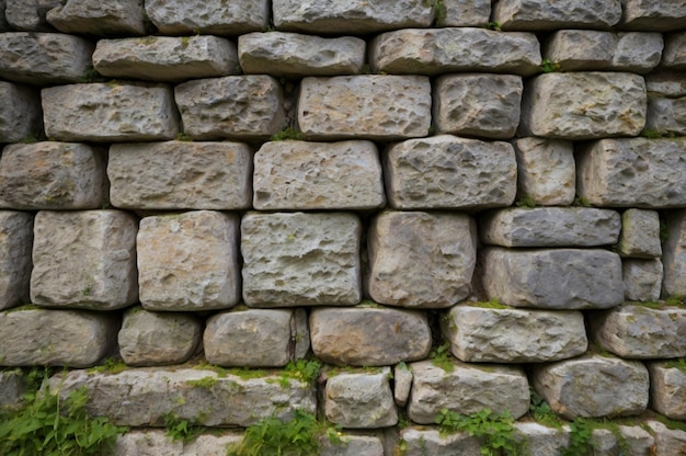 a stone wall with moss growing on it and a green moss on it