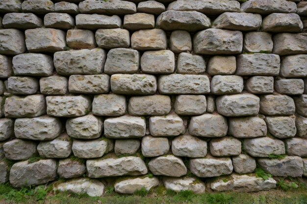 a stone wall with a white stone that says quot a quot on it