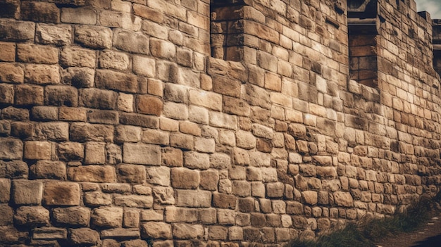 A stone wall with a window in the middle