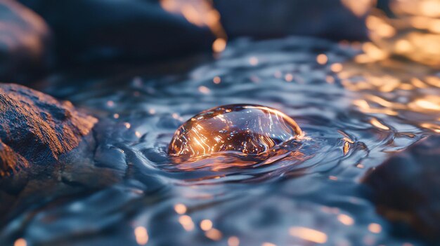 a stone in water with the light on it