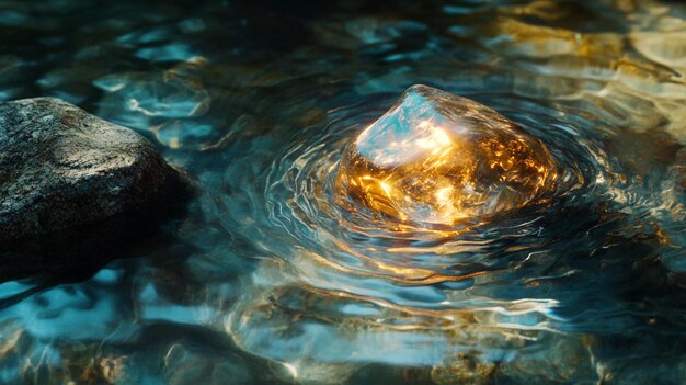 a stone in water with a stone in the water