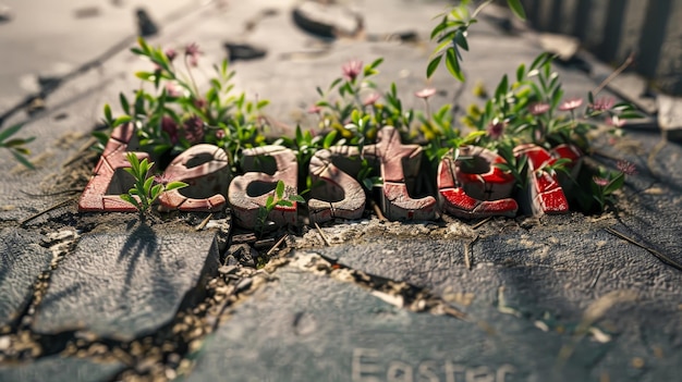 Photo a stone with the words in red letters