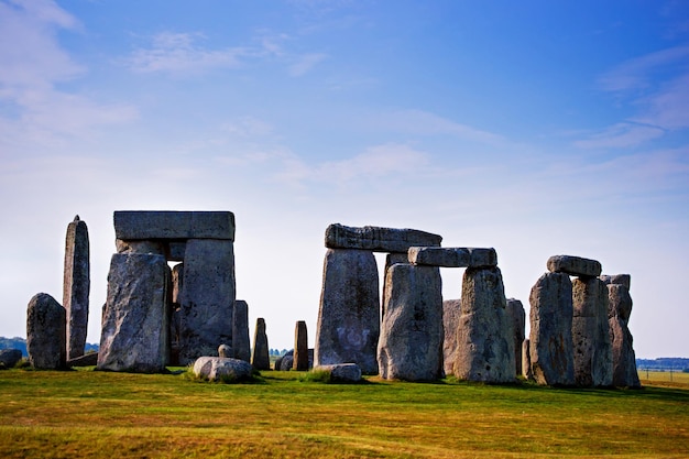 Stonehenge of Wiltshire in the Great Britain in cloudy weather. It is a prehistoric monument, in Wiltshire in South West England. It is under protection of UNESCO.