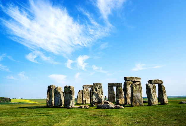 Stonehenge of Wiltshire of the Great Britain in cloudy weather. It is a prehistoric monument, in Wiltshire in South West England. It is under protection of UNESCO.