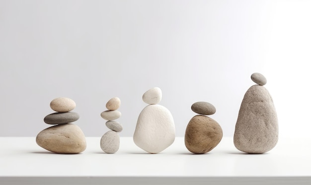 Stones balance Pebbles pyramid on gray background For banner postcard book illustration