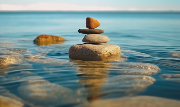 Stones balance Pebbles pyramid on gray background For banner postcard book illustration