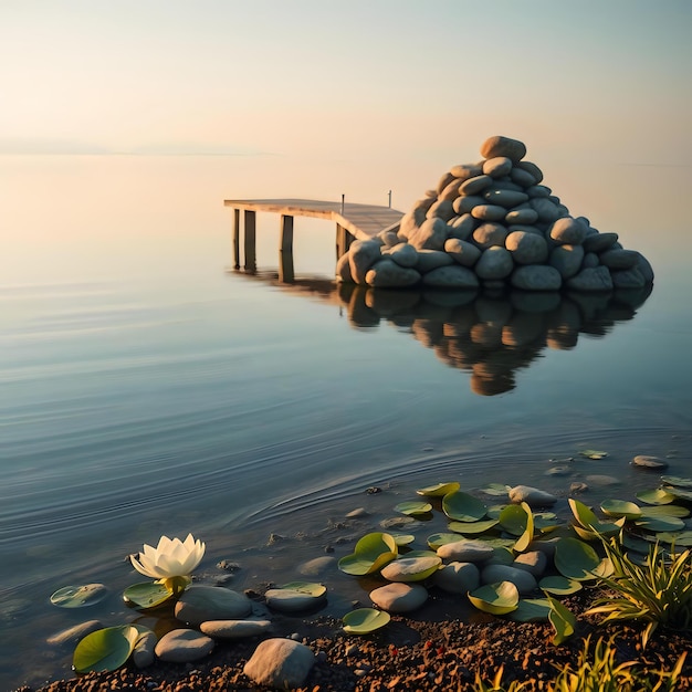 Photo stones on the calm waters face