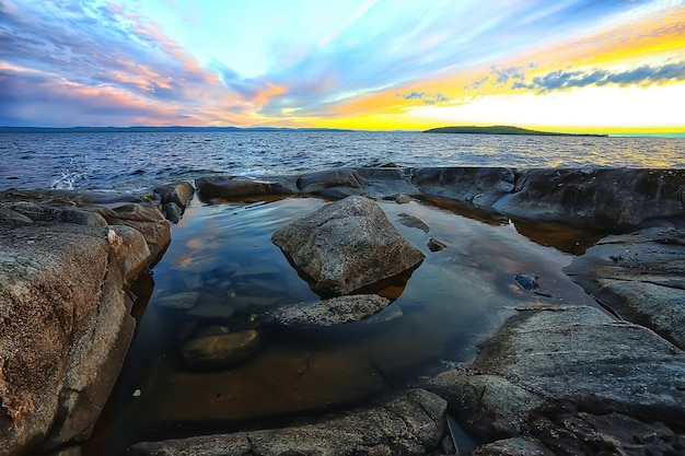 stones lakeside landscape coast view