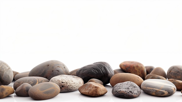 Photo stones located at the bottom of the picture on a white background