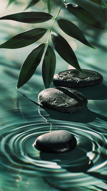 Photo stones in water with art