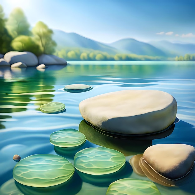 Photo stones with clipping path on waters surface