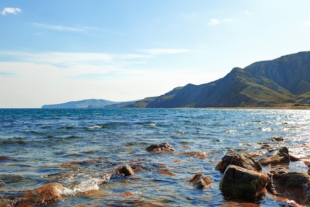 Stony sea shore photo for a background