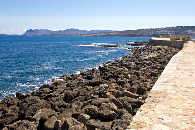 Stony shore in Chania. Crete, Greece