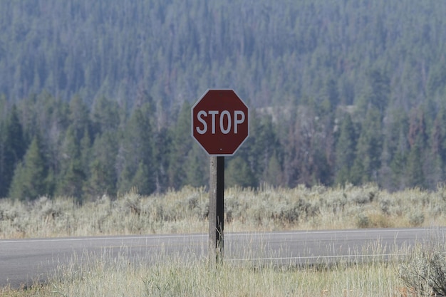 Stop sign at Grand teton national park in Wyoming USA