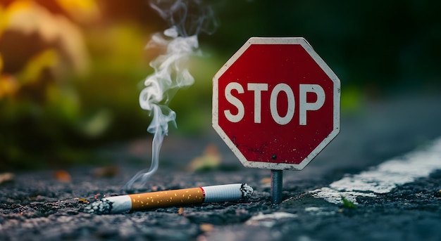 Photo a stop sign with a cigarette in the middle of it