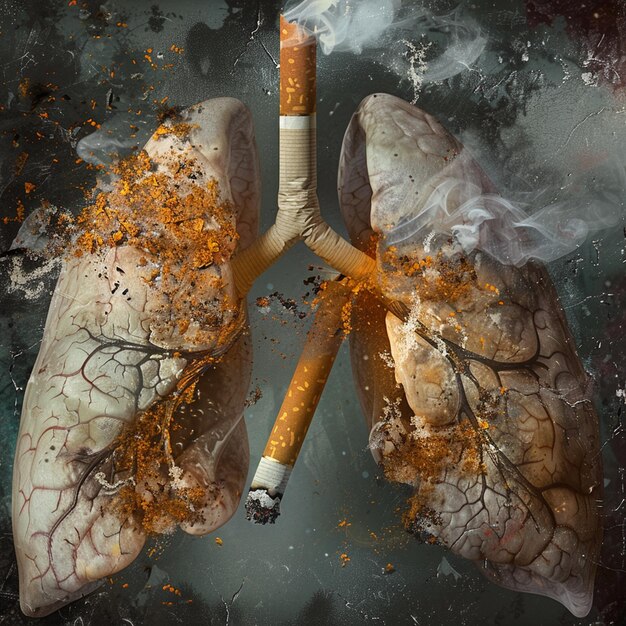 Photo stop smoking a visual emphasis on cigarette damage to lungs promoting a smokefree life