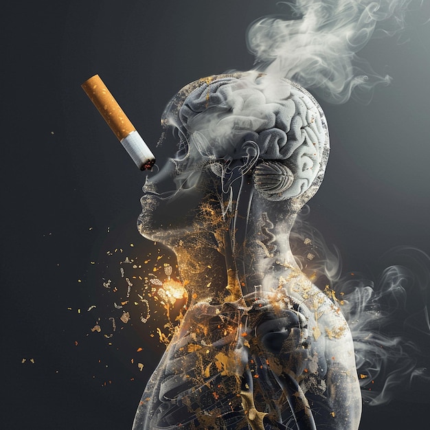 Photo stop smoking a visual emphasis on cigarette damage to lungs promoting a smokefree life