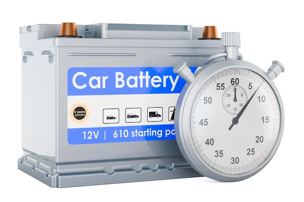 Stopwatch with car battery 3D rendering