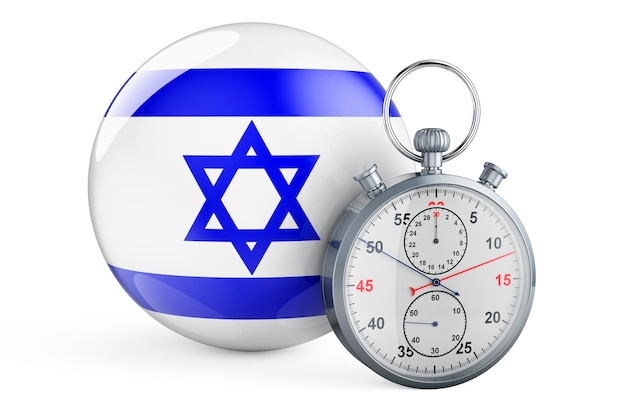 Stopwatch with flag of Israel 3D rendering isolated on white background