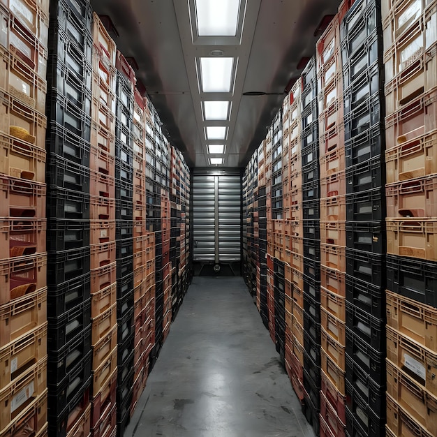 Photo a storage room with many crates of wine and a red box of wine