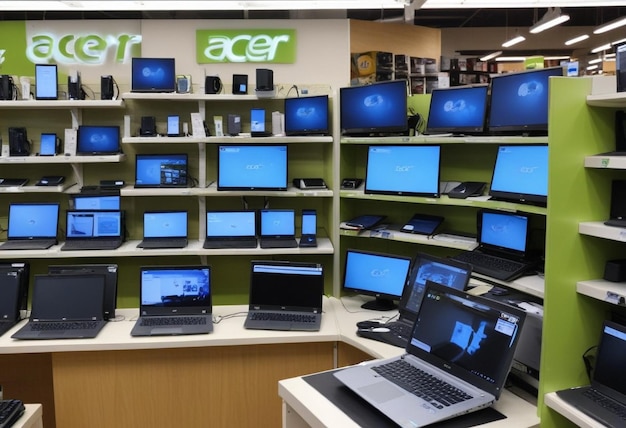 Photo a store display of laptops and other electronic devices