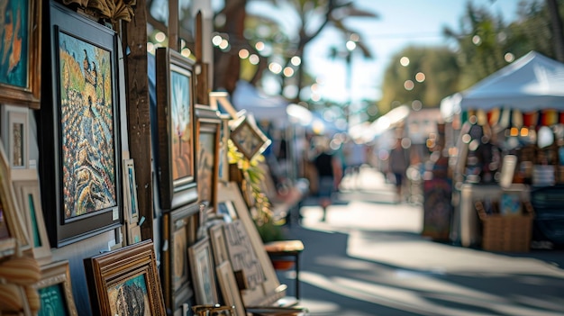 Photo a store front with many framed pictures and a sign that says art gallery