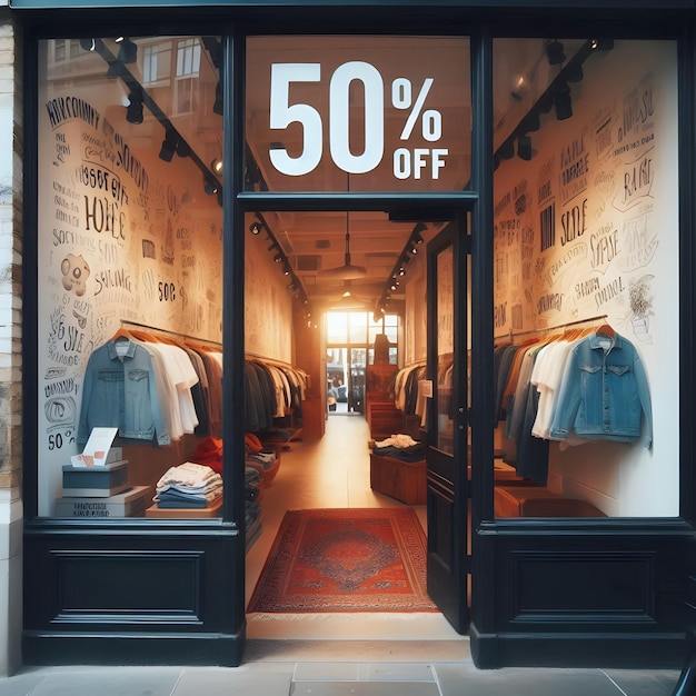 Photo a store front with a sign that says 50 off