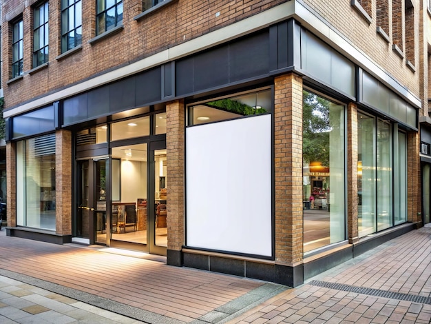 a store front with a white banner that says  new