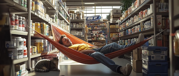 Store Owner Sleeping While Reading a Manual