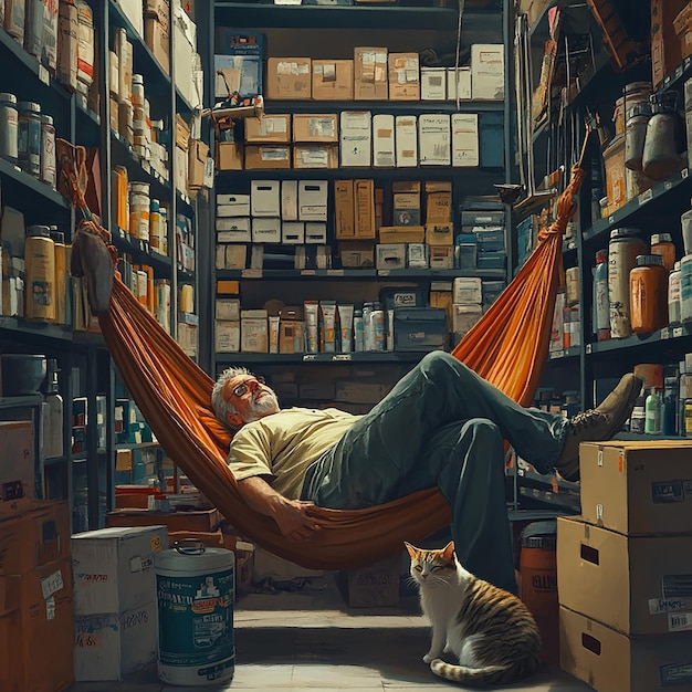 Store Owner Sleeping While Reading a Manual