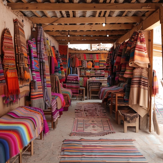 a store with a lot of colorful rugs and a rug