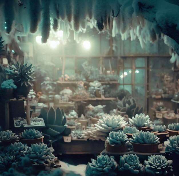 A store with a lot of succulents and a sign that says " succulents ".