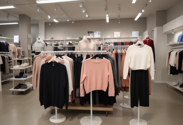 a store with a mannequin and a jacket on the shelf