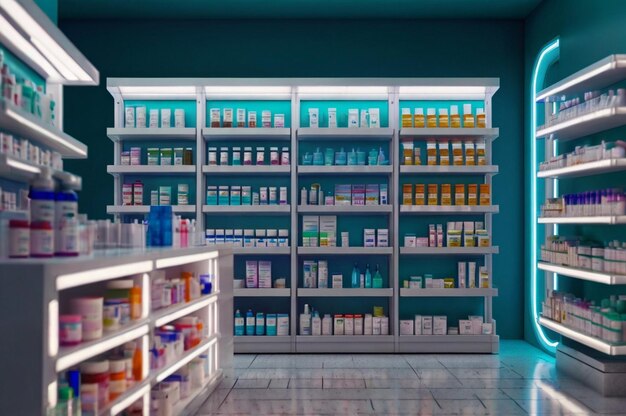 Photo a store with many products on the shelves and a blue background