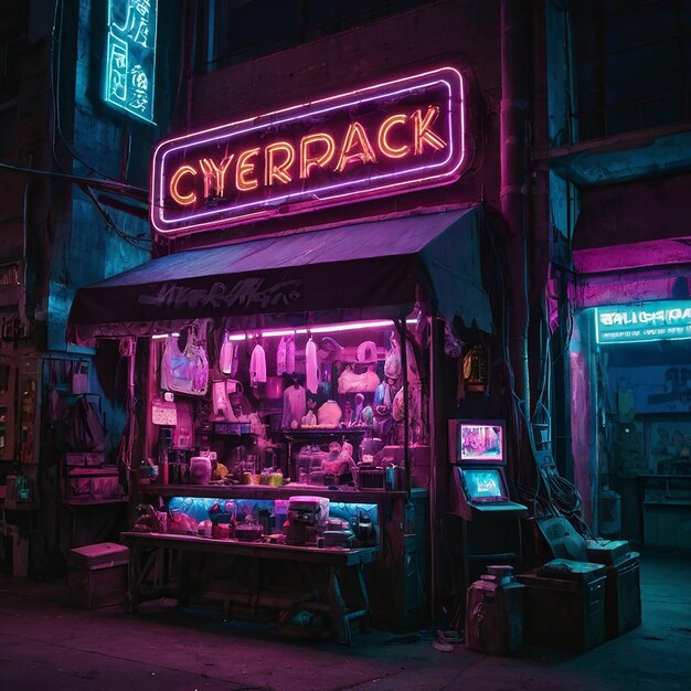 a store with a neon sign that says cyber cyber cyber cyber cybershot