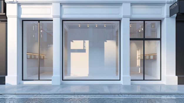 Photo storefront featuring expansive windows white storefront exterior generative ai