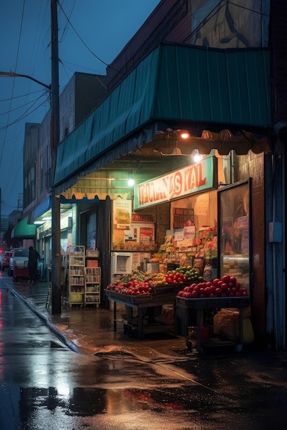 A storefront with a sign that says fresh produce on it