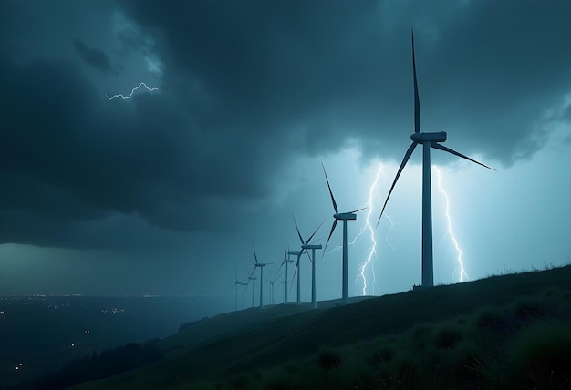 Photo a storm cloud is coming in over a wind farm