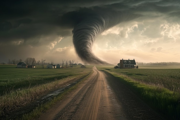 Photo a storm cloud is over a dirt road and a house is in the background