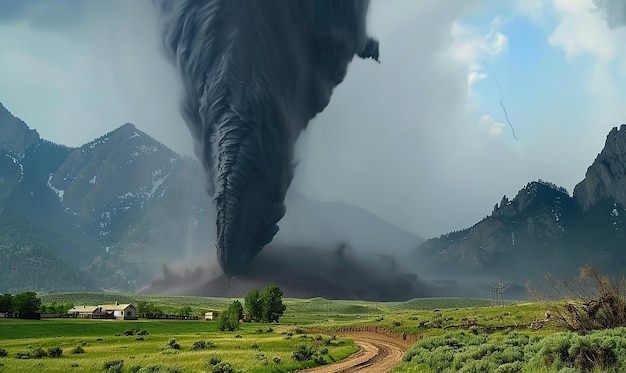 a storm cloud is over a dirt road