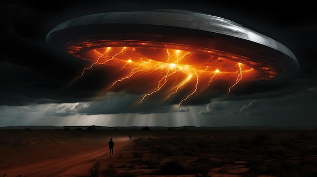 a storm cloud is over a man walking on the beach